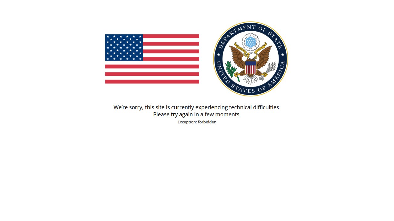 U.S. Department of State technical-difficulties page displayed when this release was captured.